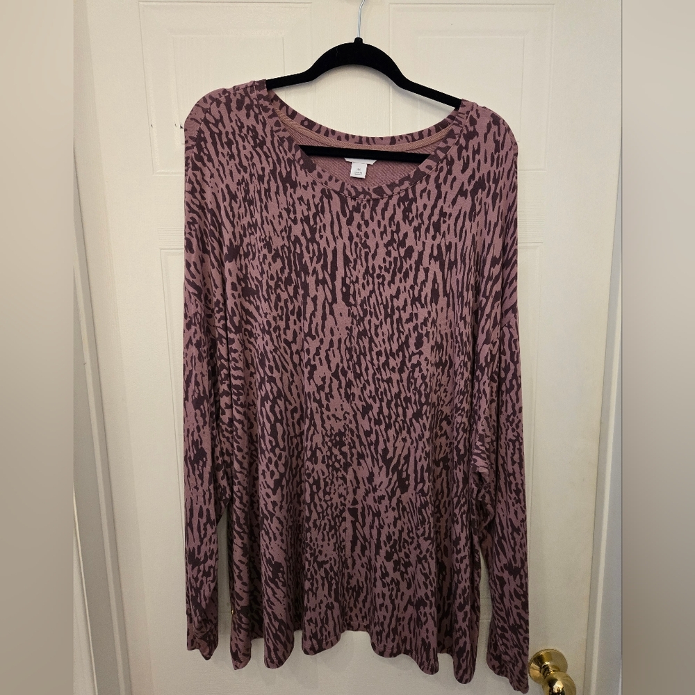Liz Claiborne 3X Mauve Animal Print Long Sleeve Top